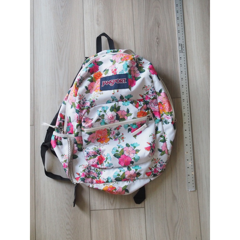 JanSport Floral Print White Multi Backpack Cottagecore OS Good School Travel - Picture 15 of 16